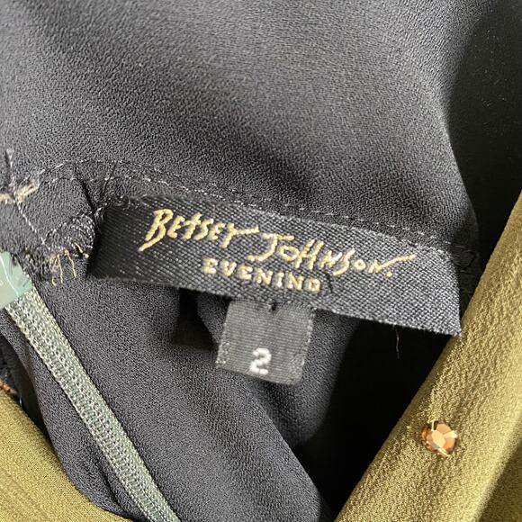 VIntage Betsey Johnson Olive Green Silk Dress Gown Size 2 - Picture 13 of 15